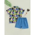 thumbnail image 4 of Toddler Kid Boys 2 Pcs Outfits Suits, Lapel Buttons Printed Short Sleeve Shirts with Solid Color Short Pants, 4 of 9