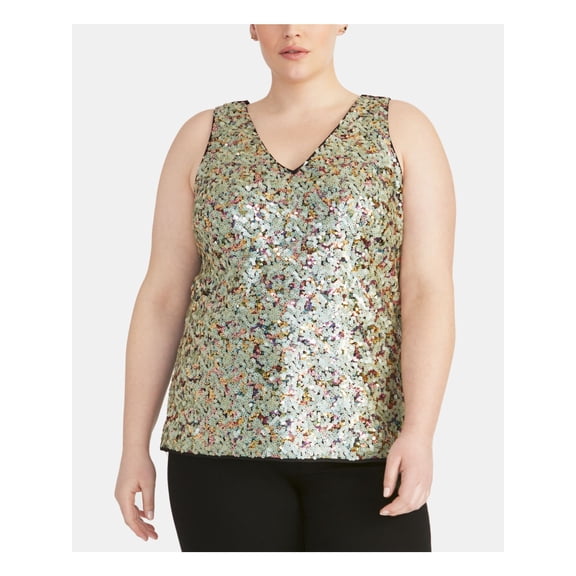 RACHEL RACHEL ROY Womens Black Sequined V-back Sleeveless V Neck Tank Top 0X