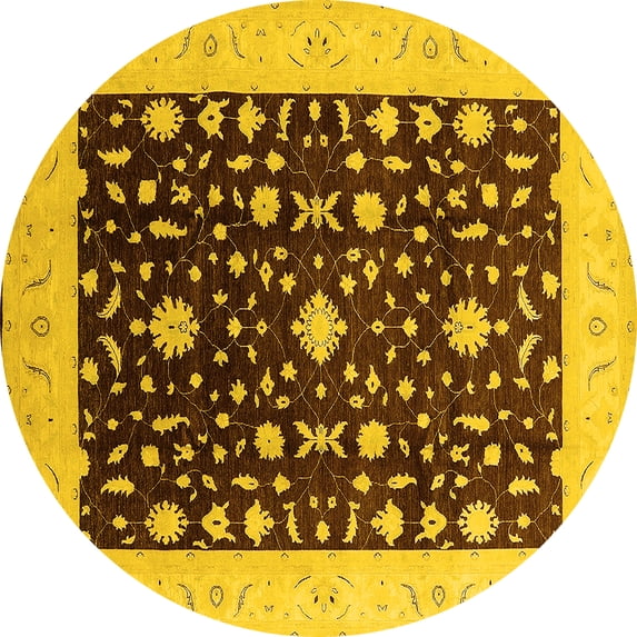 Ahgly Company Indoor Round Oriental Yellow Traditional Area Rugs, 4' Round