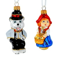 STP Goods Red Riding Hood Glass Christmas Ornament Set of 2 pcs in Gift Box 4.33x1.97” (11x5 cm) Hand-Painted Christmas Tree Ornament Christmas Tree Hanging Decorations, Red Blue White