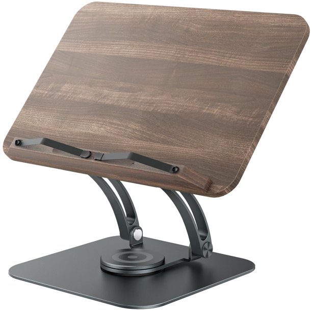Soporte para libros ajustable con base giratoria de 360°, gris