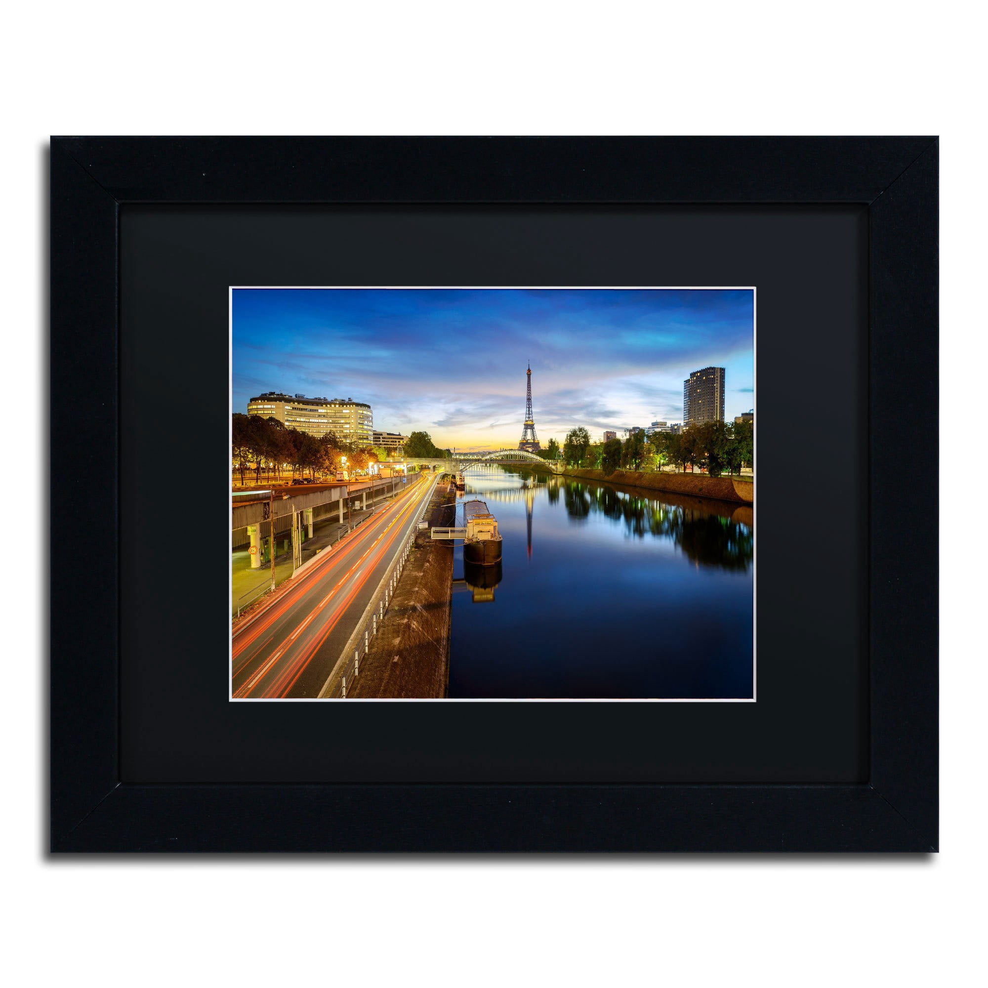 Trademark Fine Art "Blue Hour in Paris" Canvas Art by Mathieu Rivrin, Black Mat, Black Frame