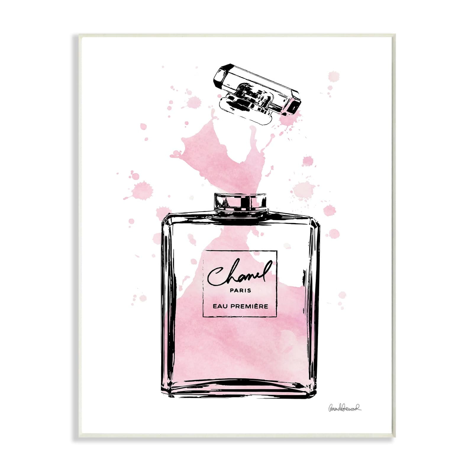 The Stupell Home Decor Collection Pretty Pink Watercolor Perfume Bottle Splash Oversized Wall Plaque Art, 12.5 x 0.5 x 18.5