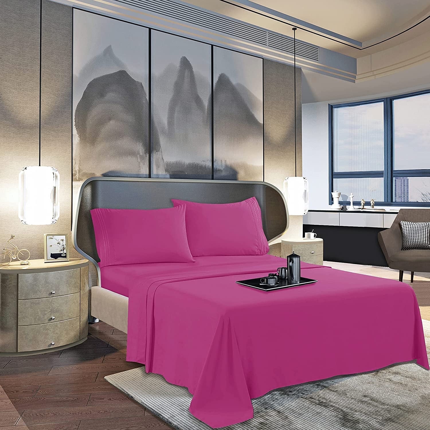 Elegant Comfort Uptown Microfiber Flat Sheet, 1-Piece, 1500 Series, , 1 Piece Twin/Twin XL, Pink