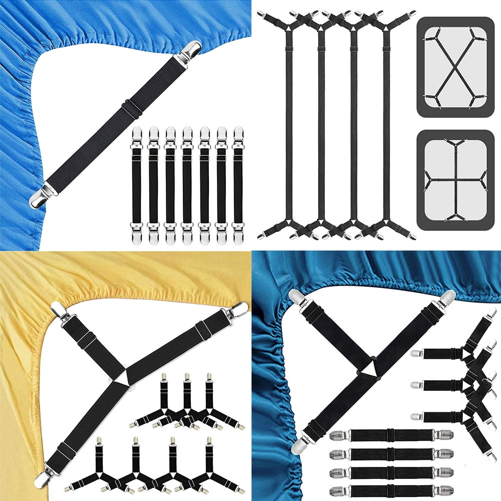 Siaomo Bed Sheet Holder Straps - Adjustable Crisscross Sheet Clips Elastic  Band Fitted Bed Sheet Fasteners Suspenders Grippers Clip,2Pcs/Set Black