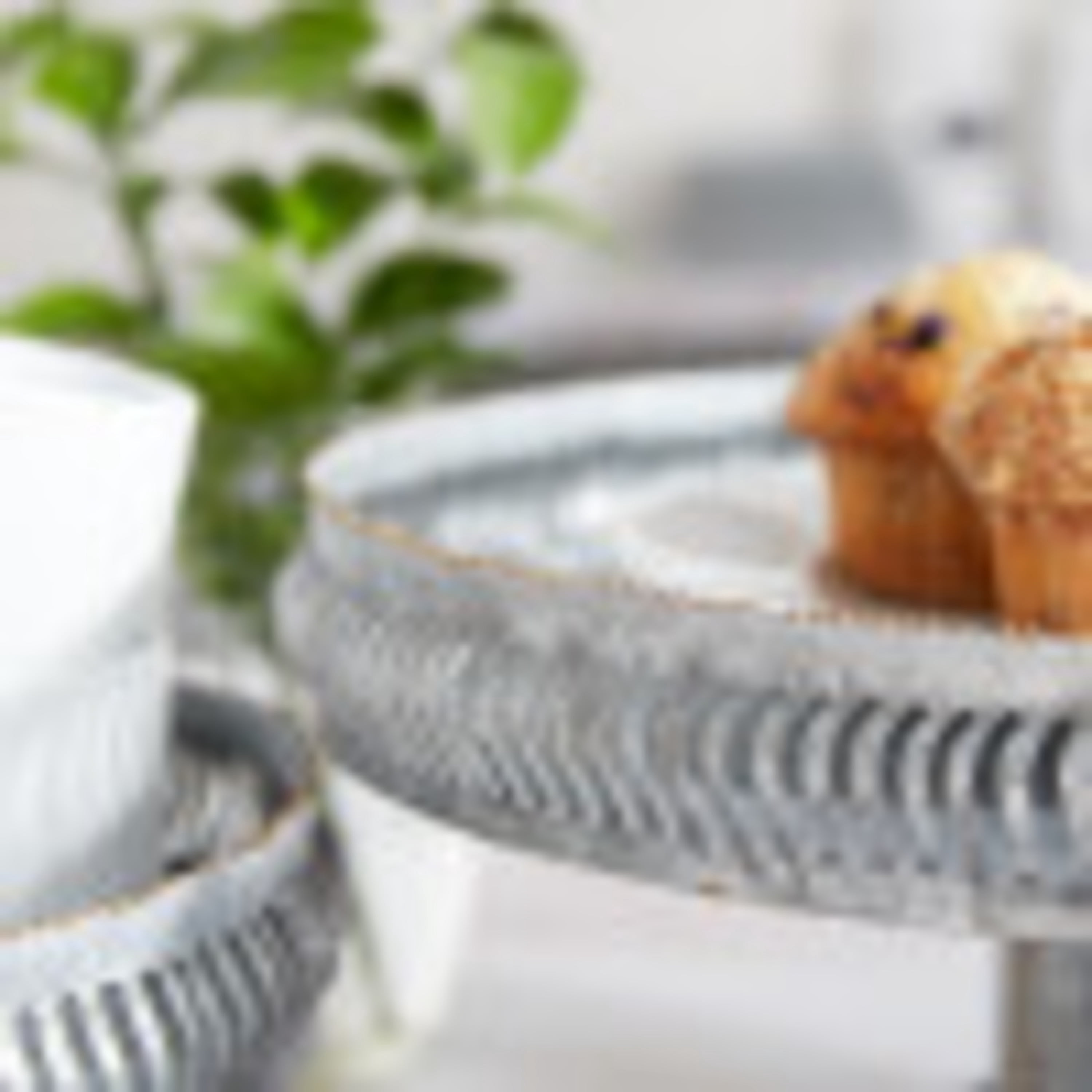 DecMode 12", 16"W Gray Metal Galvanized Cake Stand, 2-Pieces