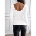 thumbnail image 6 of Osfvolr Womens Long Sleeve Shirts Square Neck Ribbed Knit Crop Tops Fall Outfits Fashion Clothes White S, 6 of 7
