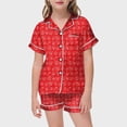 thumbnail image 2 of 2PC Girls Outfits Cartoon Print Short Sleeve Lapel Button Down Pajama Tops and Shorts Girl's Classic Fit Clothes Set 6-7 T, 2 of 5