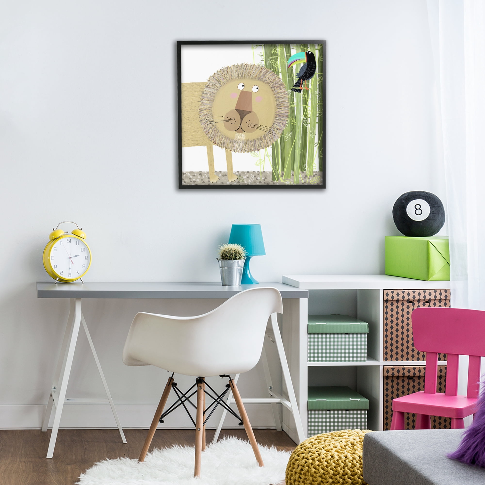Stupell Industries Lion with Bamboo Trees & Toucan Black Framed Giclee Art, design by Carla Daly