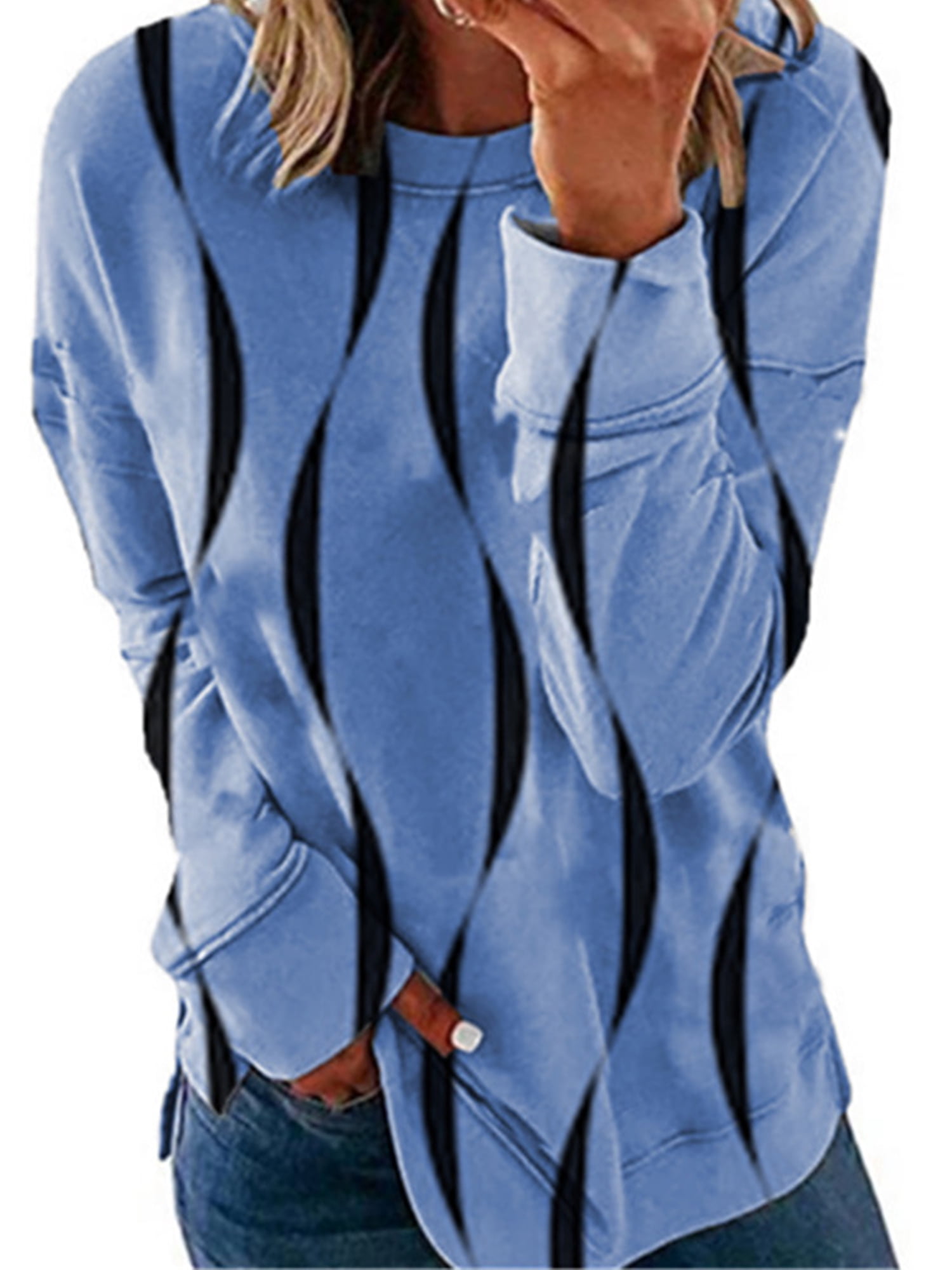 Womens Loose Tops Long Sleeve Tunic Color Block Casual Shirts