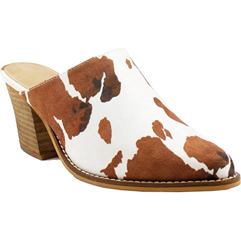 Kathaya Kathaya Stacked Heel Women’s Slide Mule Slip On Cow Print