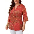 thumbnail image 3 of CASSIE LIZ Womens Plus Size Tops 5X Casual V neck Formal Blouses With Collar Red Floral Pattern Fashion 3/4 Sleeve Tops Business loose 5XL 26W 28W, 3 of 9