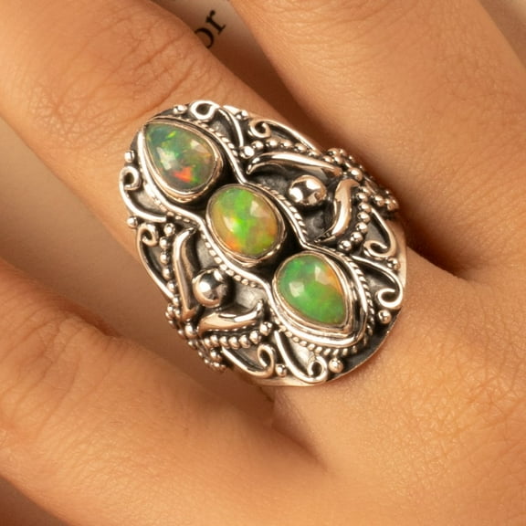 Ethiopian Opal  Ring Adjustable 925 Sterling Silver Jewelry By Audrielle