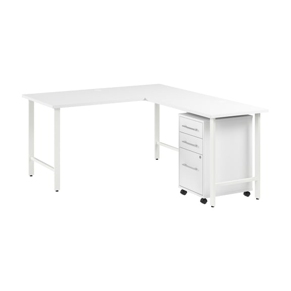 Hustle 60W x 30D L Shaped Computer Desk with Drawers in White - Engineered Wood