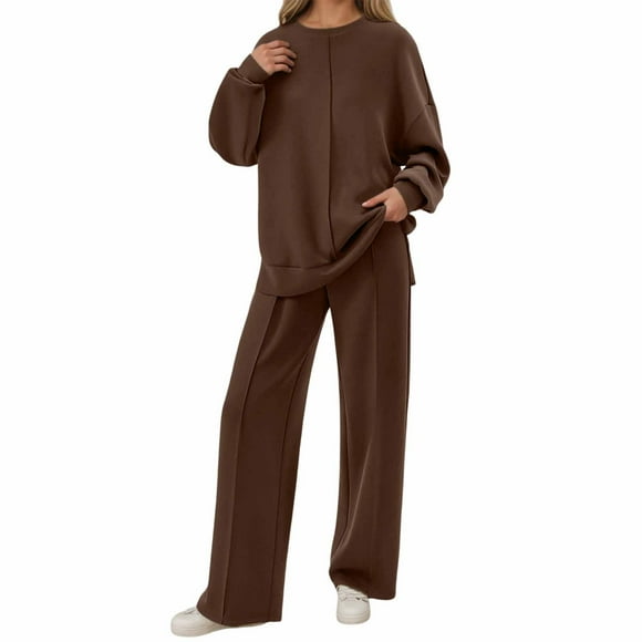 Lounge Sets for Women, Women Fall Fashion 2025 2 Piece Outfits Sweatsuit Set Jogger Sweatpants Matching Sets Airport Tracksuit(Brown,S)