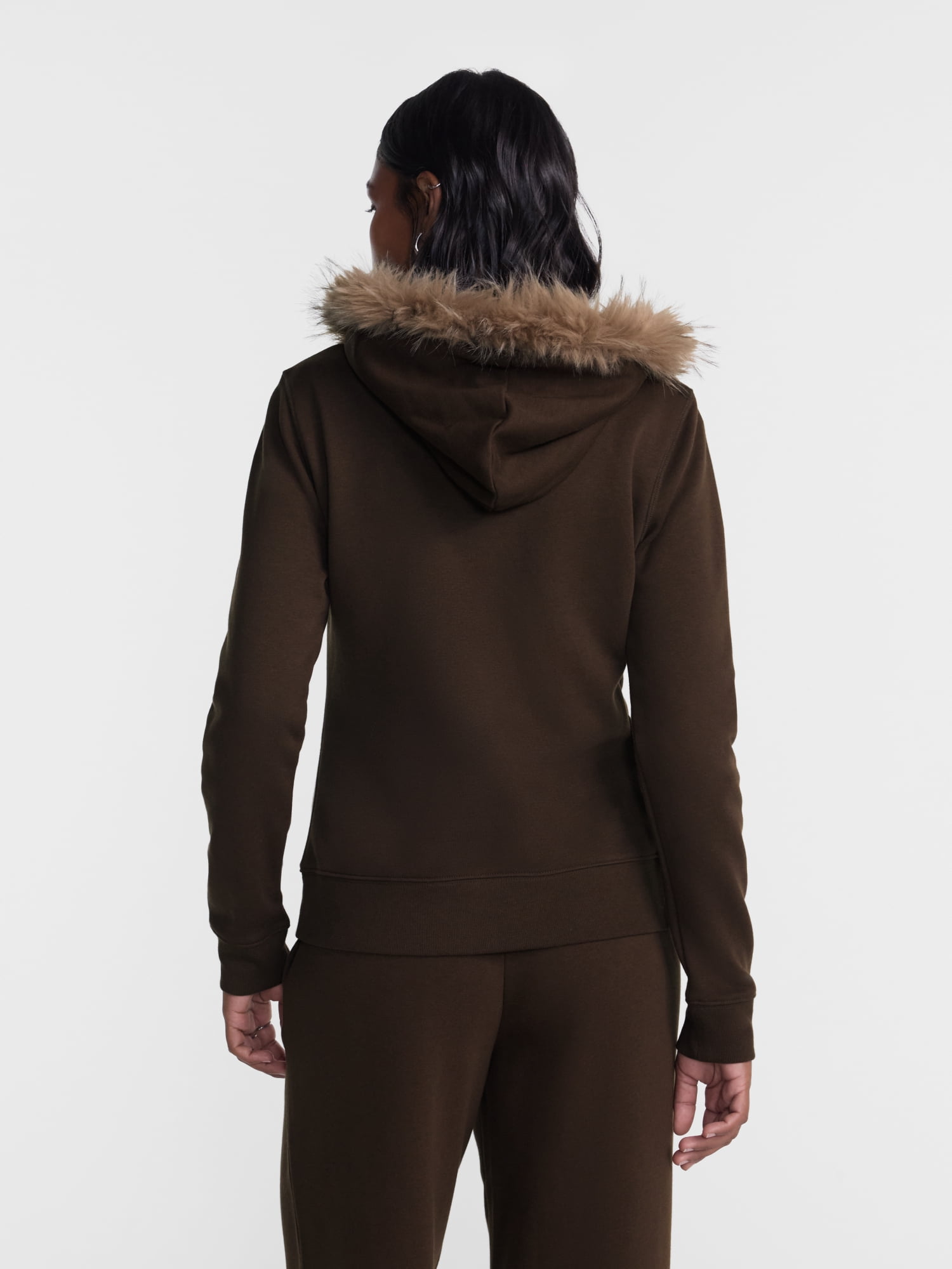 No Boundaries Zip Up Hoodie with Faux Fur Trim, Women’s XXS-XXL