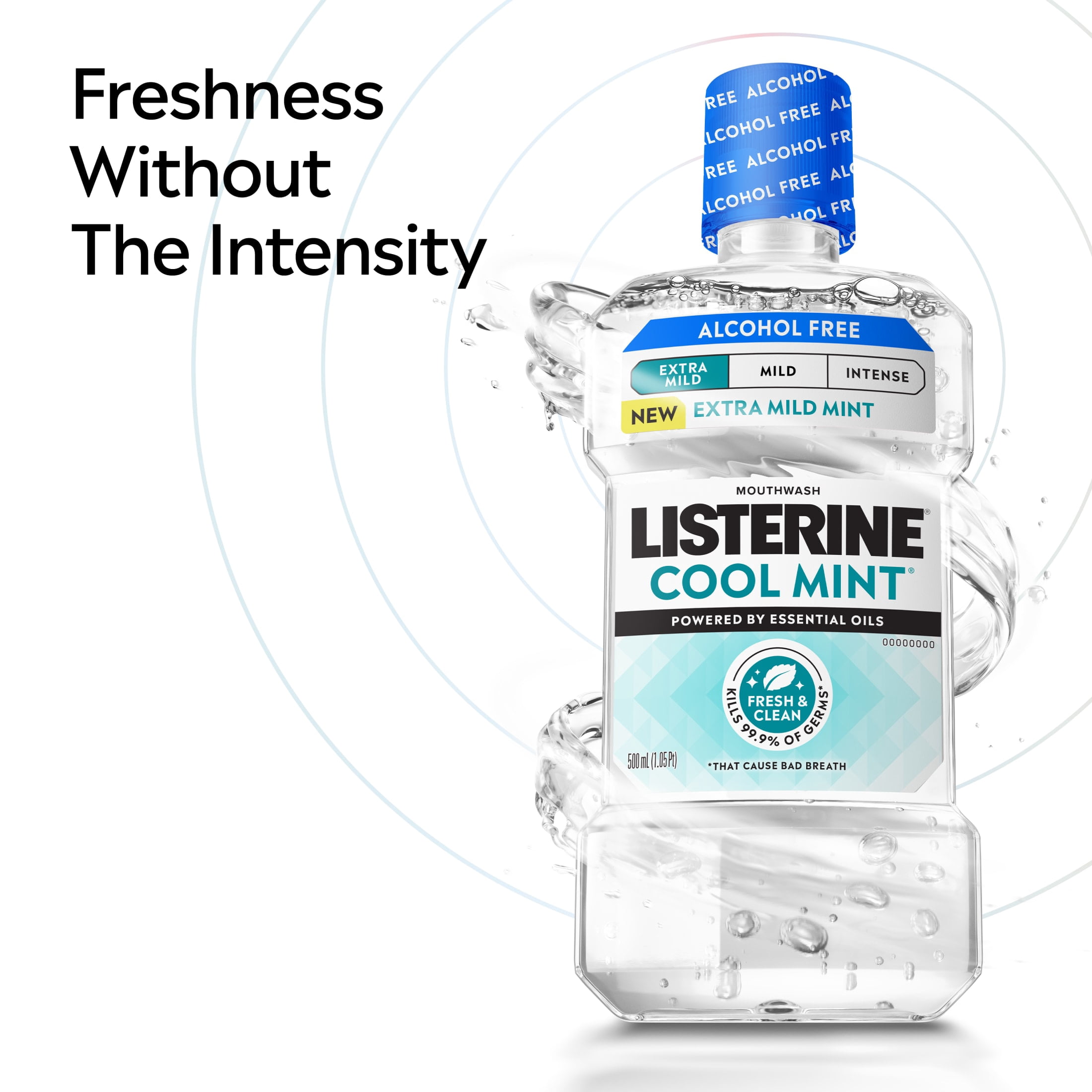Listerine Extra Mild Alcohol-Free Mouthwash, Cool Mint, 250 mL