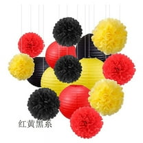 Nvzi-a 30 Pcs Paper Lanterns Flower Ball Combination Set Hanging Round Paper Lantern Decoration for Party, Wedding, Birthday, Home Decor,Red, yellow, black series