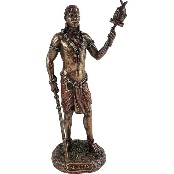 Statue d'Orisha Dieu Africain Elegua Finition Bronze Santoria Yoruba Ellugua Ellegua par JFSM INC