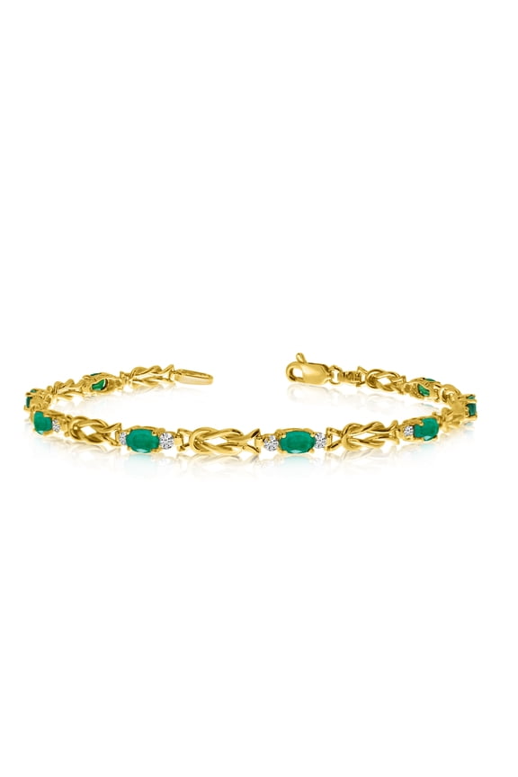 14K Yellow Gold Oval Emerald and Diamond Bracelet
