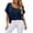 Navy, variant on Women's Summer Lace-Inset Top – Round Neck Short Sleeve Casual Blouse