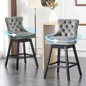 CorLiving Leila Silver Gray Counter Height Bar Stool with Tufted