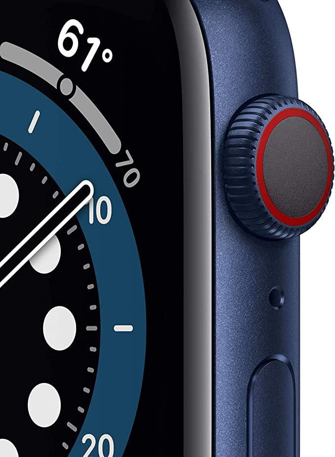 Restored Apple Watch Series 6 (GPS, 44 mm) Blue Aluminum Case with Deep Navy Band Bundle 5 Bonus Bands, Charging Stand, Screen Protector, & 2 amp charger (Refurbished)