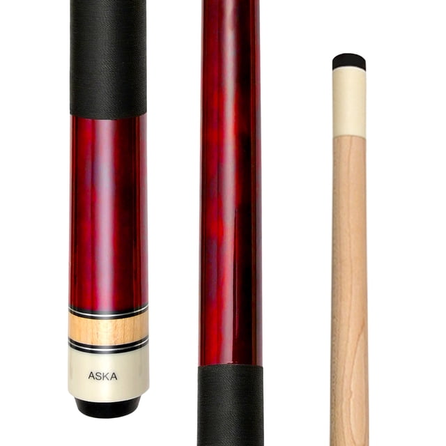 ASKA 48" Short Pool Cue Stick - Red, 14 oz Canadian Maple, 13mm Leather Tip, Nylon Wrap for Tight Spaces