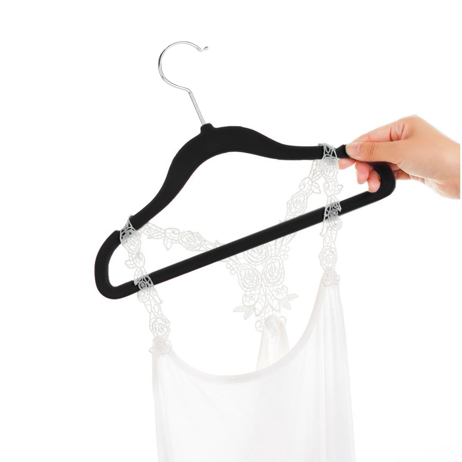 Hangers Non-slip & 11.8 Inch For Clothes Pack Of 50(black/silver)