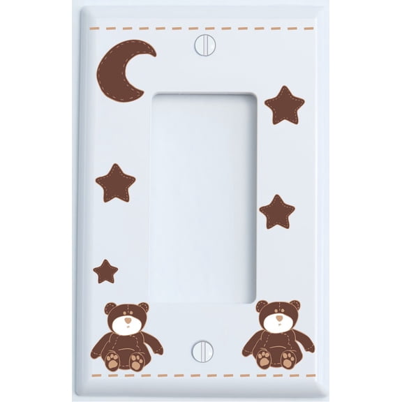 Brown Teddy Bear Light Switch Plate and Outlet Covers with Brown Moon and Stars / Teddy Bear Nursery Decor