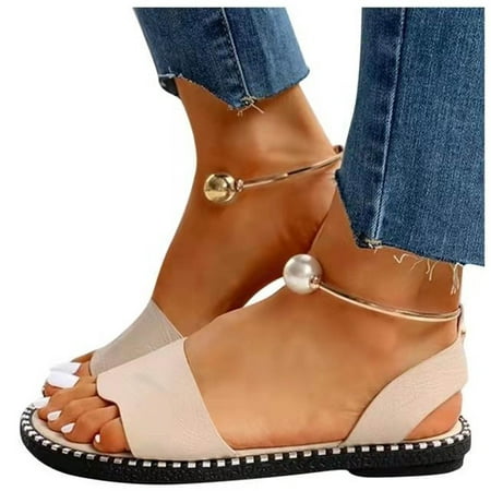 

Stylish Pearls Decoration Sandal for Women Girls - Summer Cute Open Toe Pearl Comfy Beach Roman Shoes