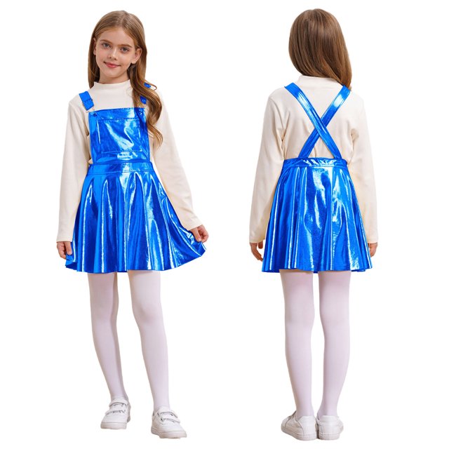 RUNQHUI Robe Évasée pour Filles Fête d'Anniversaire Robe à Bretelles Jupe Plissée Vêtements de Carnaval Bleu Royal 10