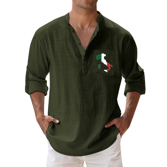 Men's Casual Long Sleeve Shirt Italian Flag Print Mens Shirts Tall Sizes Big And Tall T Shirts for Men 3xlt Device Men Mens Casual Fitted Formal Dress Mens Large Tall Shirts Man Romper V Neck T Shirts