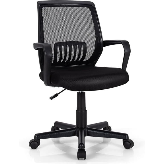 Ergonomic Office Chair - 300 Lbs Cap Desk Chair with Lumbar Support - Breathable Mesh Office Chair, 360 Swivel Adjustable Height, Mid Back Computer Chair with Arms, Desk Chair Comfy Design (Black)