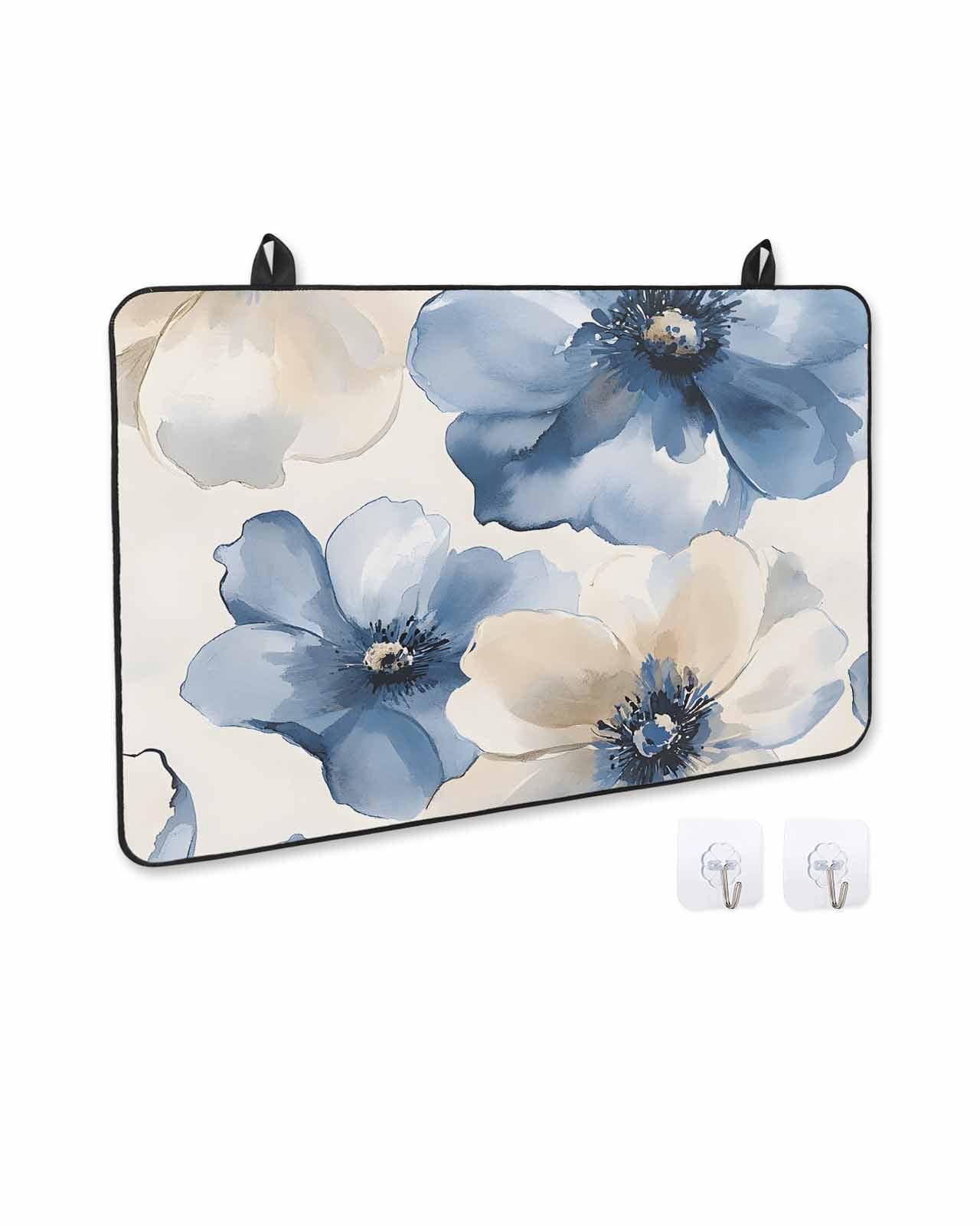 nqOlkjepod Large Induction Cooktop Protector Mat 31"x24", Blue Flower Stove Top Covers for Electric Stove, Watercolor Botanicals Blossom Gradient Stove Burner Cover Mats, Glass Top Stove Cover