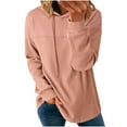 thumbnail image 2 of HVOBTTY Women's Long Sleeved T Shirt, Fall and Winter Tops for Women, Women's Casual Solid Color Knit Long Sleeve Drawstring Hooded Lightweight Athletic Top Pink, Pink, 2 of 4