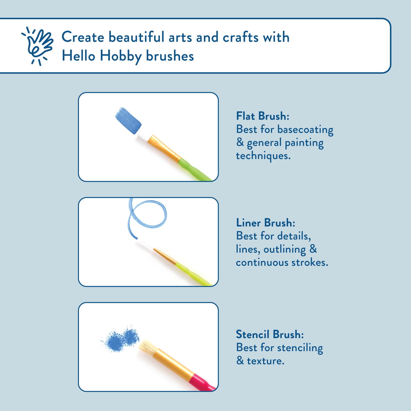 Hello Hobby 10 Piece Comfort Grip Glass & Fabric Paint Brush Set