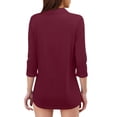 thumbnail image 3 of CIENVNSTG 2026 Women's 3/4 Length Sleeve V-Neck Lapel Collar Tops Loose Fitted Solid Lightweight Soft Dressy Basic Tees for Summer Business Casual Work Daily Style Wine S, 3 of 4