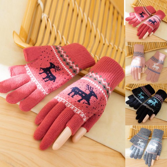 YABCSAZ Women's Snowflake Knit Thermal Gloves, Winter Thermal Touchscreen Gloves for Women Warm Mittens, Fleece Lined Knitting Wrist Gloves with Snowflake Pattern, Thickened Winter Gloves, Gray