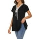 thumbnail image 3 of Camiseta de manga corta con cuello en V y cordones para mujer, informal, acampanada, 3 of 8