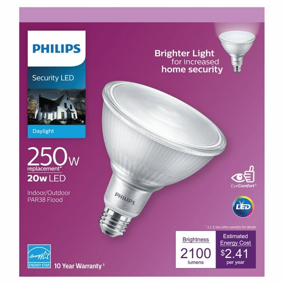 Philips LED 250-Watt PAR38 Directional Reflector Light Bulb, Clear Daylight, Dimmable, E26 Base (1-Pack)
