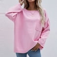 thumbnail image 2 of Suéter de mujer con cuello redondo y bolsillo en color rosa, manga larga, color puro, jersey de punto informal, talla S, 2 of 6