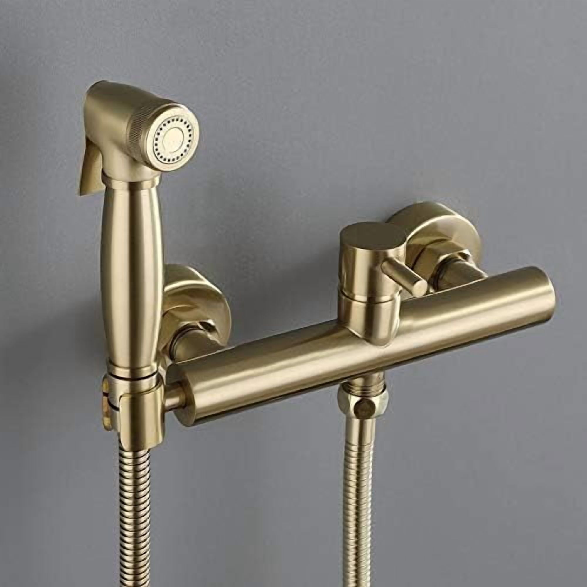 Bidet Faucet Shattaf, Brushed Solid Brass Toilet Bidet Sprayer Set, Hot and Cold Hygienic Bidet Tap,15cm Hole Distance