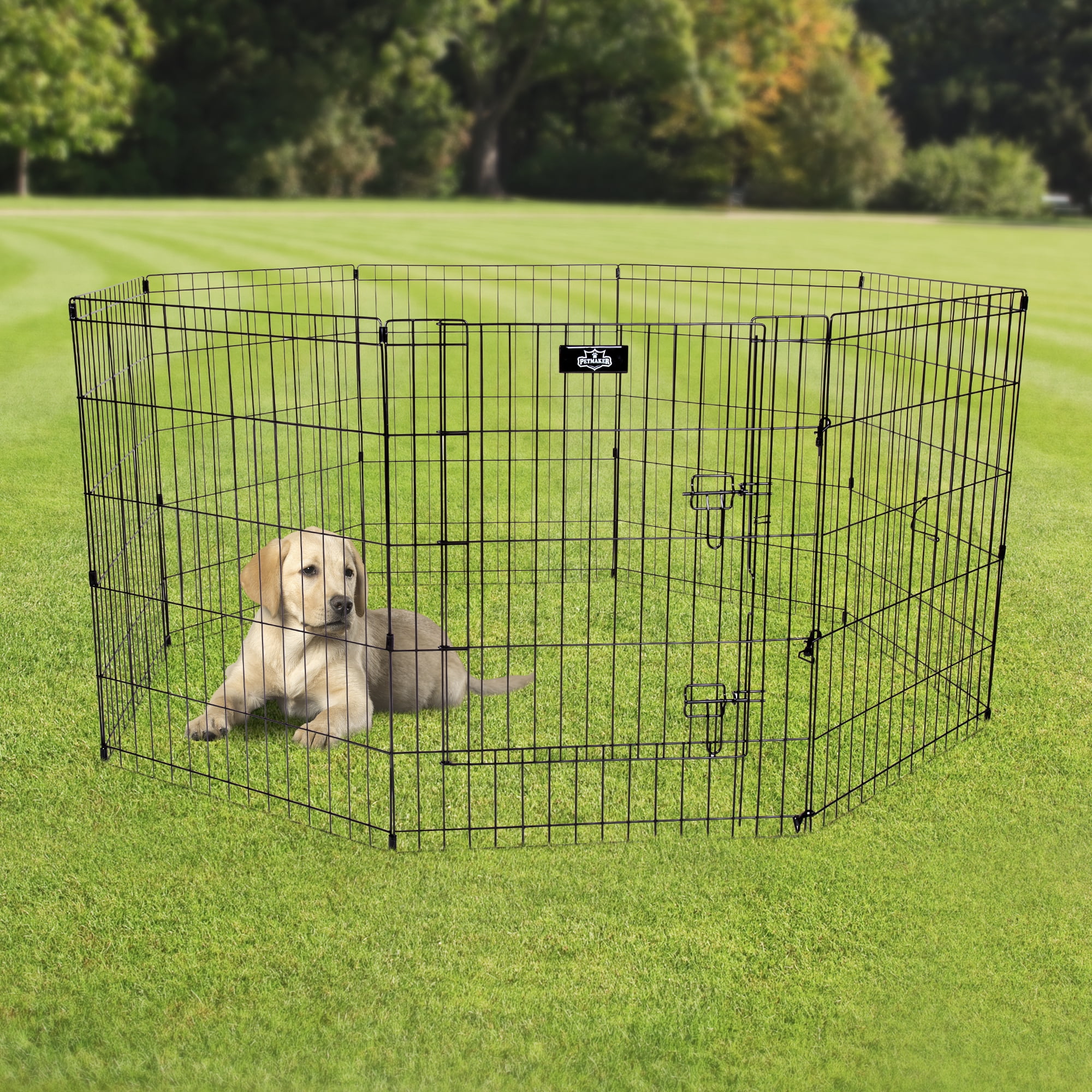 PETMAKER 24x30-Inch Foldable 8-Panel Puppy Playpen with Secure Gate (Black)