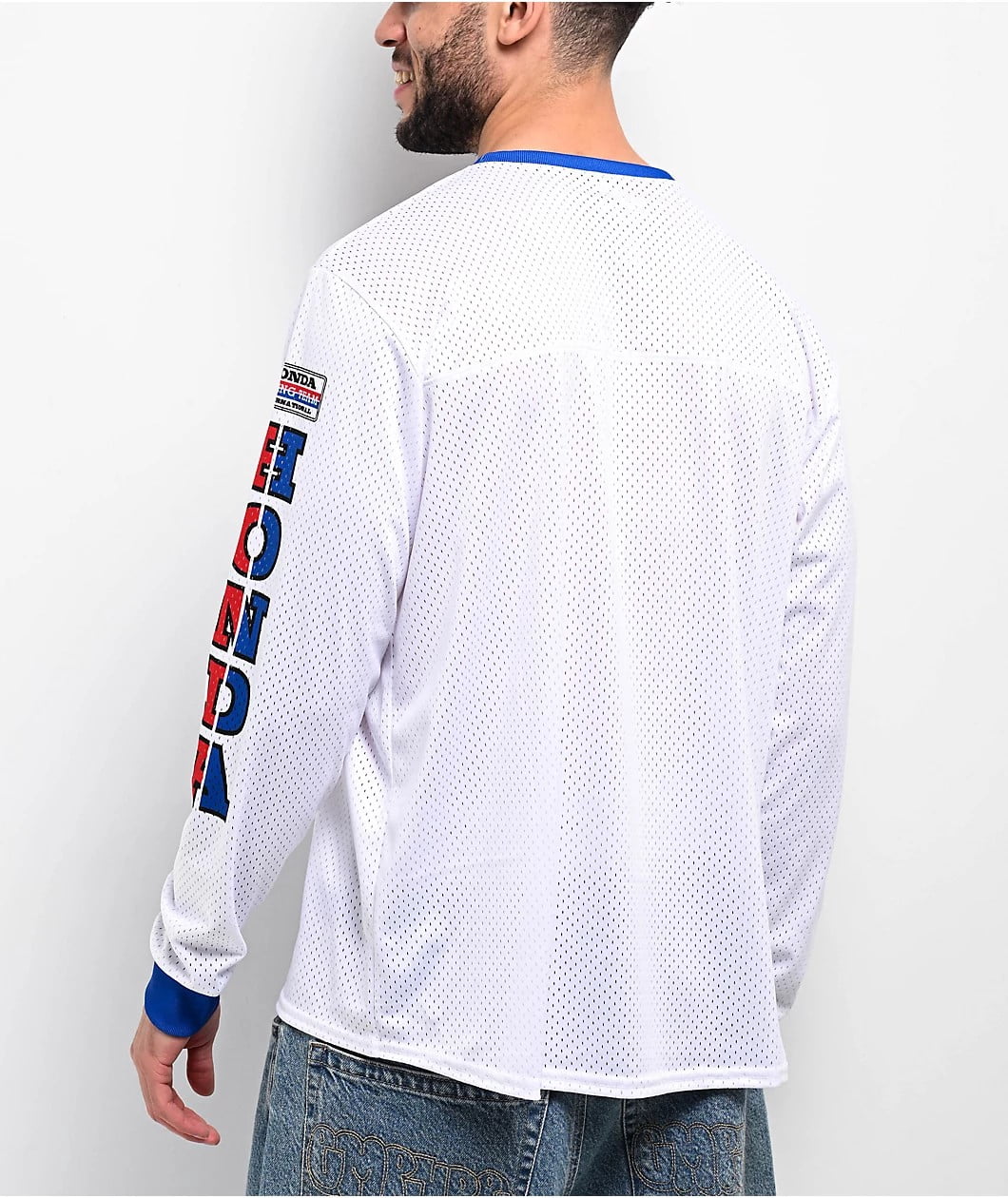 Honda Racing Men's Alpha White Long Sleeve Crewneck Mesh Jersey Shirt (Large, White)