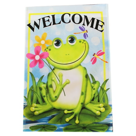 Garden Accents Lilypad Smiling Frog Welcome Flag - By Ganz (No Stand)