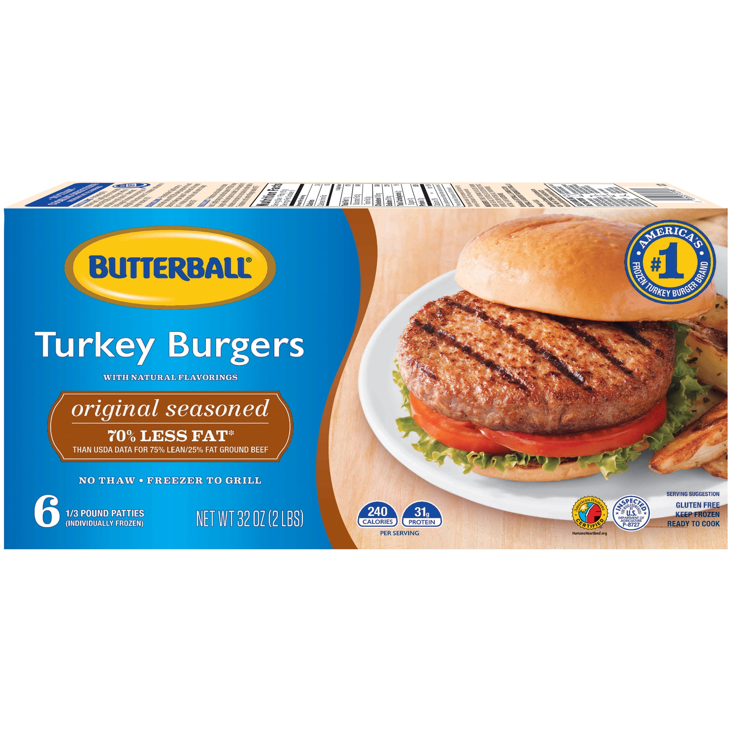 Butterball Original Seasoned Frozen Turkey Burgers, 1/3 lb. Patties, 2 lb. Package