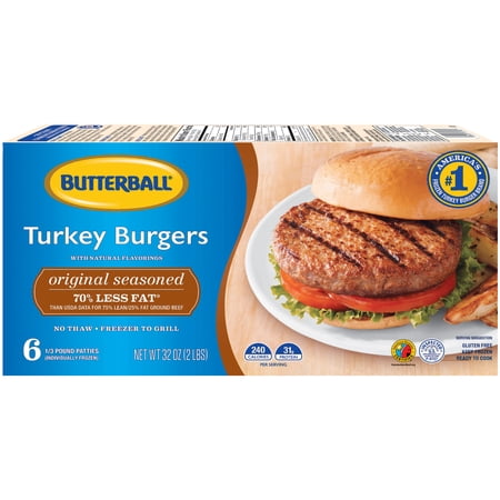 Butterball, Frozen Original Seasoned Turkey Burgers, 1/3 lb. Patties, 2 lb