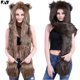 thumbnail image 4 of Gorro de felpa con estampado de leopardo y Lobo para hombre y mujer, bufanda con patas, guantes gruesos, cálidos, 3 en 1, Invierno, 4 of 6