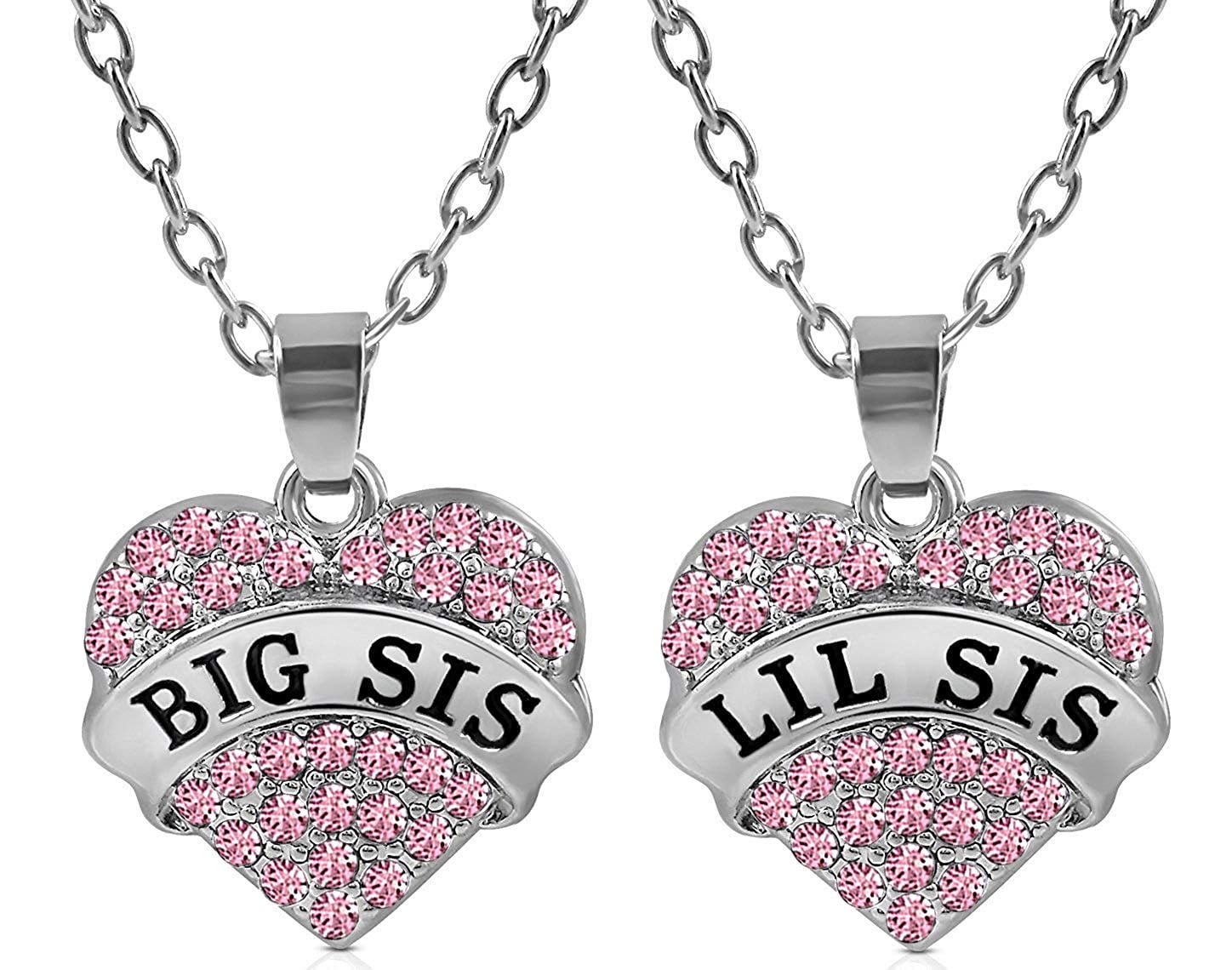 Heart Clear Pink Crystal Family Mom Nana Sis Sister Rhinestone Pendant Necklaces 